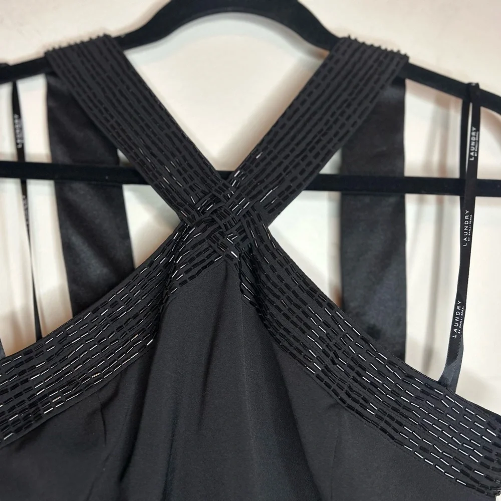 Laundry by Shelli Segal Beaded Criss Cross Halter Dress Black Size 4